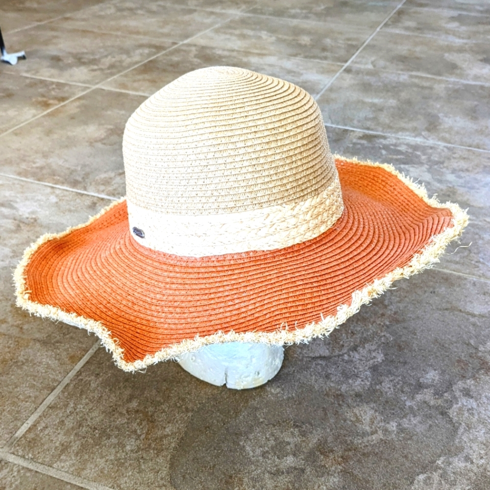 Pistil Lovett Paper Straw Two-tone Tan and Orange Women's Frayed Edge Sun Hat